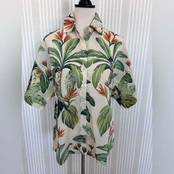 Farm Rio x Adidas Tropical Breeze Cream White Shirt Size Small Boho Floral - Picture 5 of 11